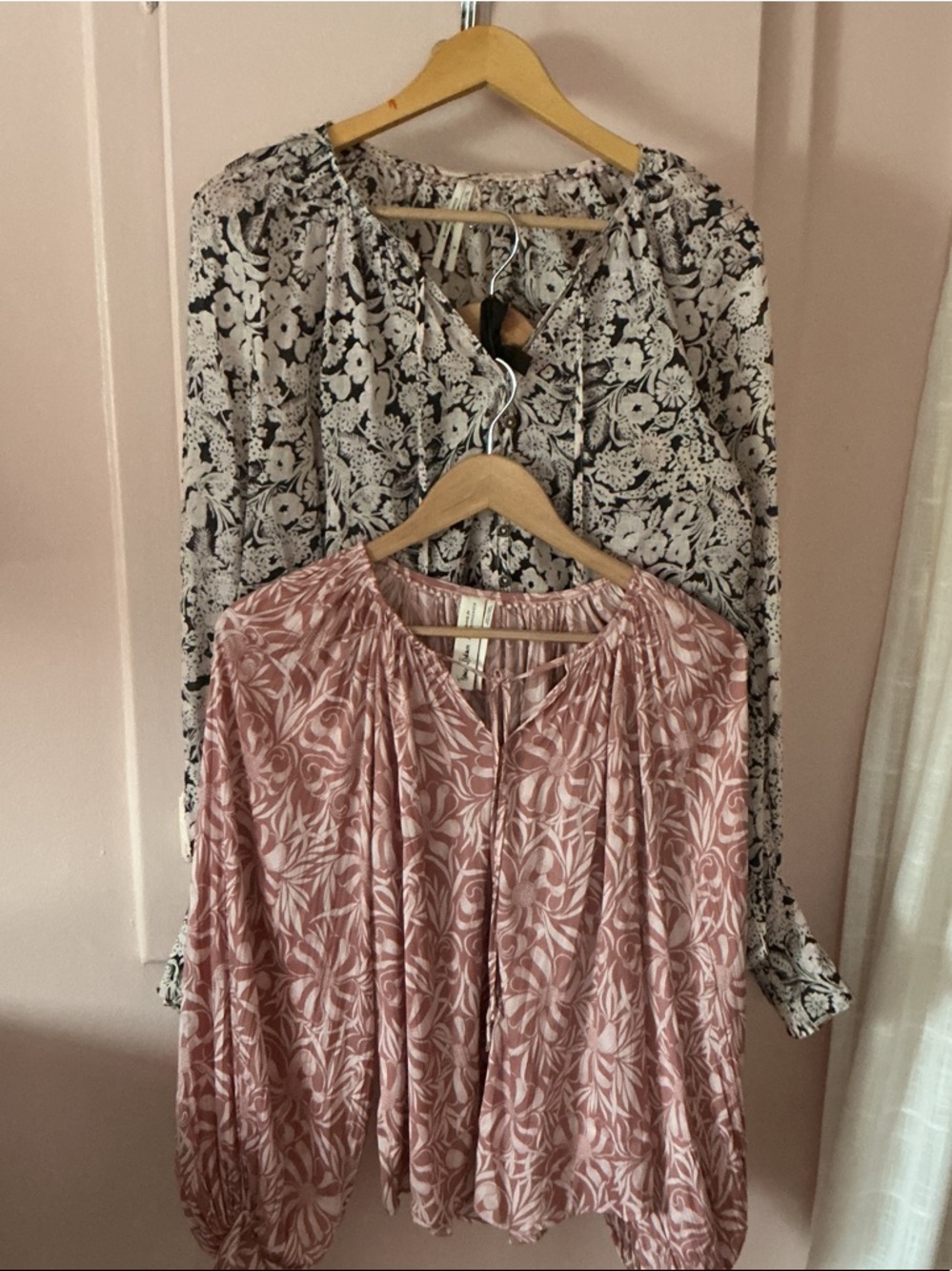 Anthropologie Pink Floral Peasant blouses bundle of 2 s/m